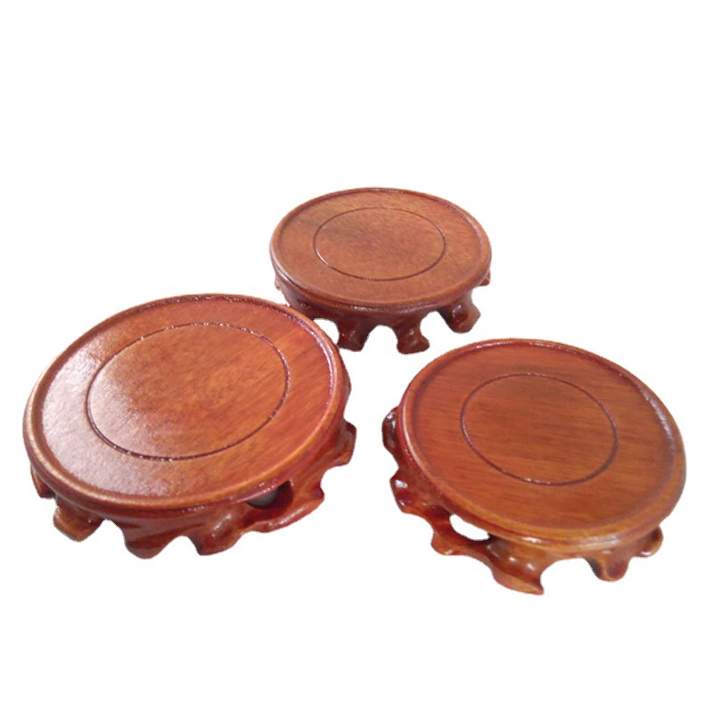 Root Carving Solid Wood Base Round Fish Tank Vase Flower Pot Jade Wonder Stone Purple Sand Teapot Redwood Small Ornaments Base