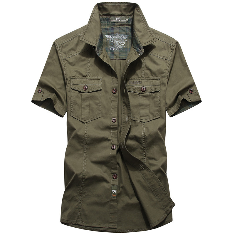 Summer short-sleeved shirt men's summer men's 95 cotton inch shirt solid color large size military uniform shirt cross-border 1391