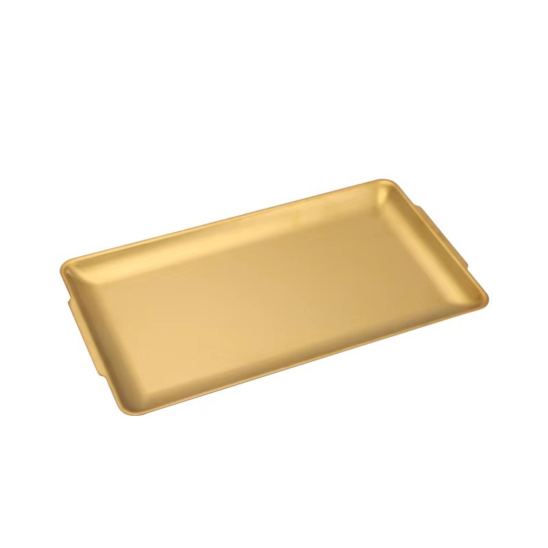 Korean Style 304 Stainless Steel Rectangular Plate Thickened Golden Barbecue Plate Dish Plate Sushi Plate Flat Bottom Tray Storage Plate