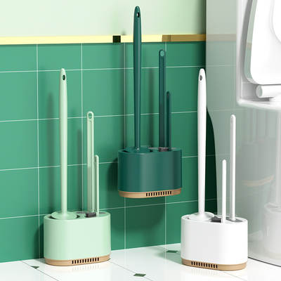 Household Toilet Toilet Brush Three-Piece Set Punch-Free Wall-Mounted Bathroom Silicone Toilet Cleaning Brush Set