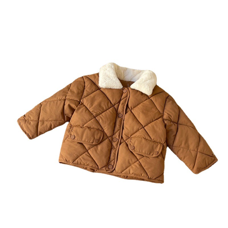 Amazon children's clothing new Korean style children's diamond cotton-padded coat autumn and winter baby fashion fur collar coat men's and women's cotton-padded coat