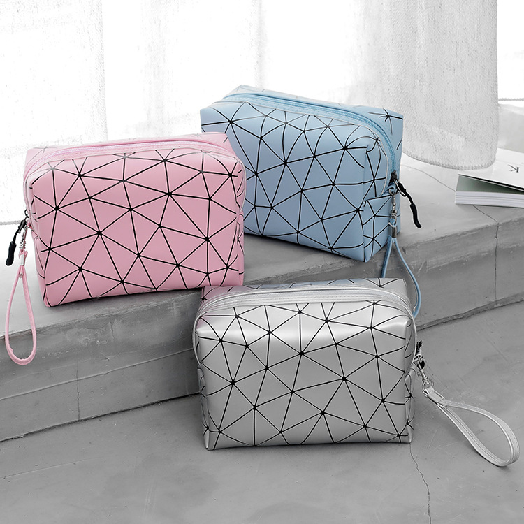 Power factory rhombus PU leather cosmetic bag ladies cosmetic storage bag travel storage bag LOGO can be developed