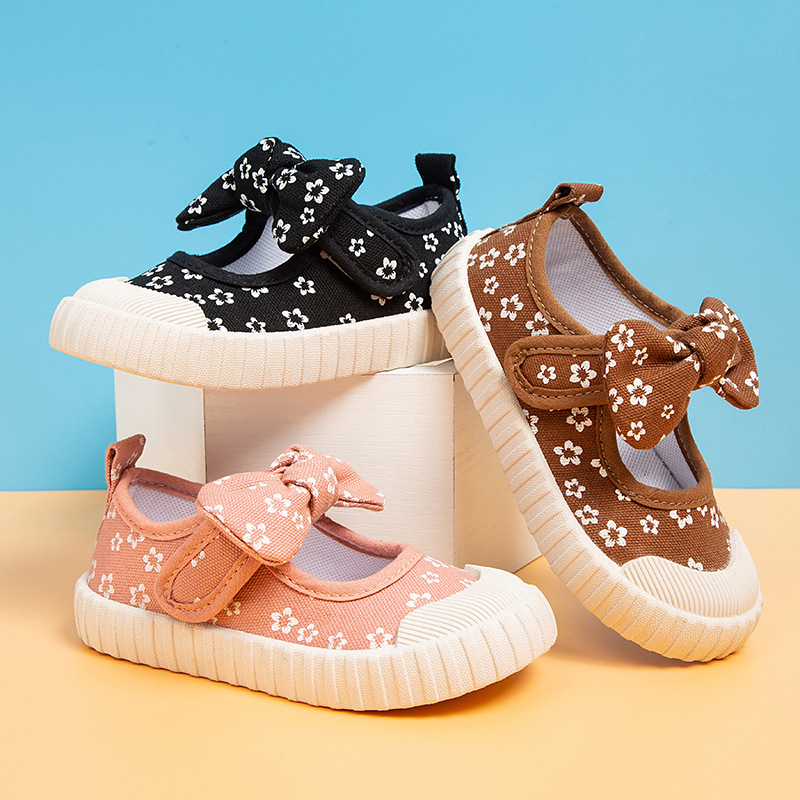 Kindergarten Baby Breathable Canvas Shoes Children's Bow Korean Style Soft-soled Children's Shoes Breathable Student Sandals Spring and Autumn Trendy