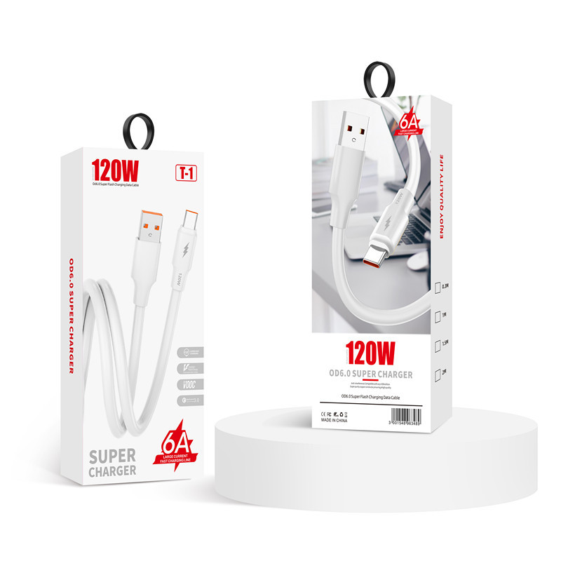 120W Bold 6A Super Fast Charging Data Line for Huawei Apple Type-c Android Mobile Phone Flash Charging Line