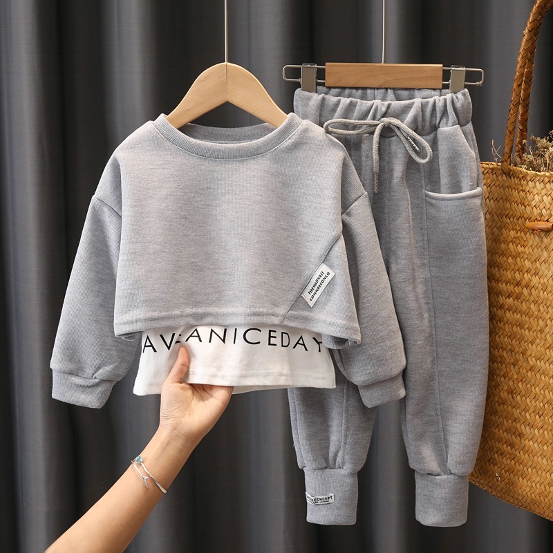 Children's Clothing Girls' suit Autumn Clothes Children's Long-sleeved Fake Two-piece Top Casual Pants Children's Sportswear Two-piece Set for Women