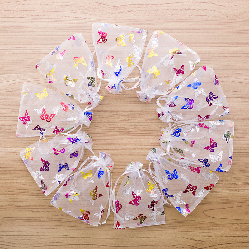 Factory wholesale Christmas gauze bag packaging drawstring mesh bag gilding jewelry cosmetics drawstring storage organza bag