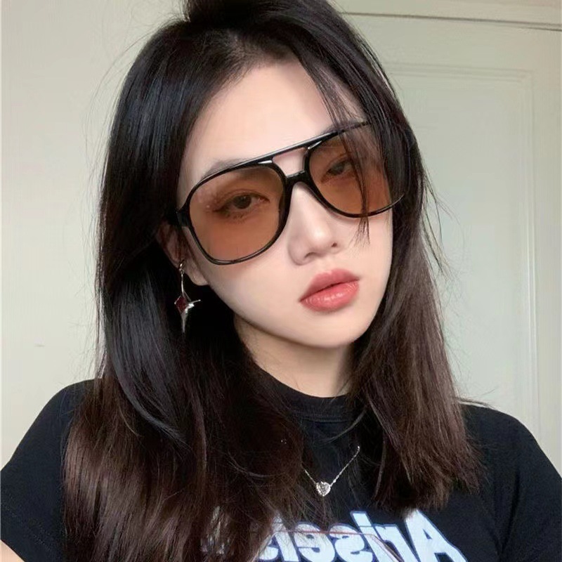 Retro Sunglasses TV Series Same Style Double Beam Sunglasses Korean Style Retro Large Frame Aviator Glasses Chaohai Film