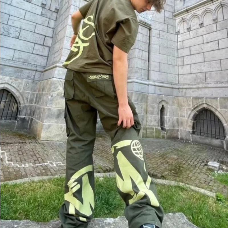 Minus two American Retro Large Pocket Cargo Pants Women's Street Printed Hip-Hop Y2K Straight Pants Autumn