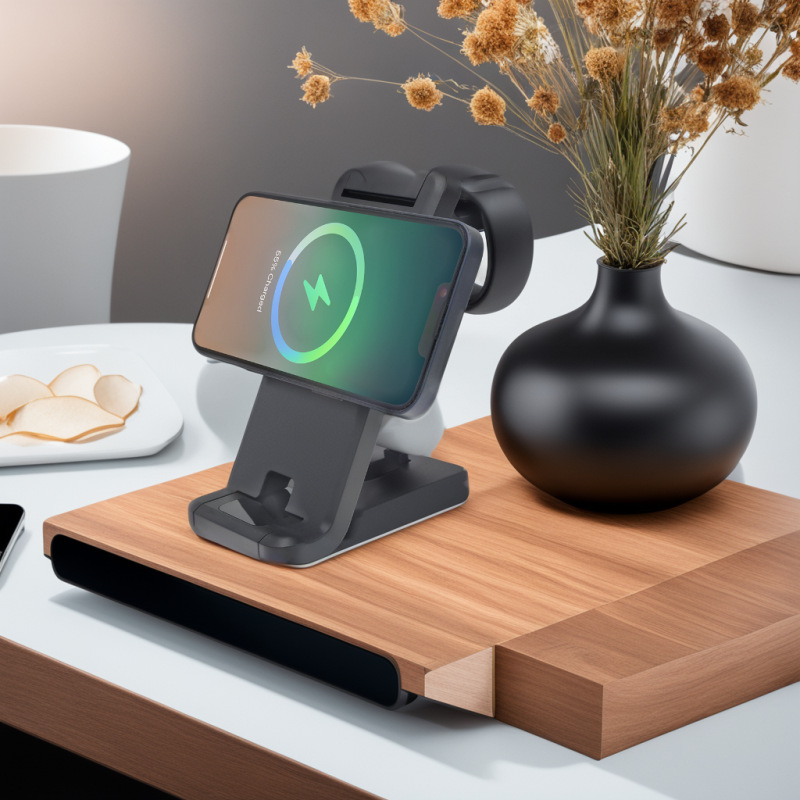 Three-in-one wireless charger 15W folding vertical stand desktop Max magnetic suction suitable for Apple mobile phone watch