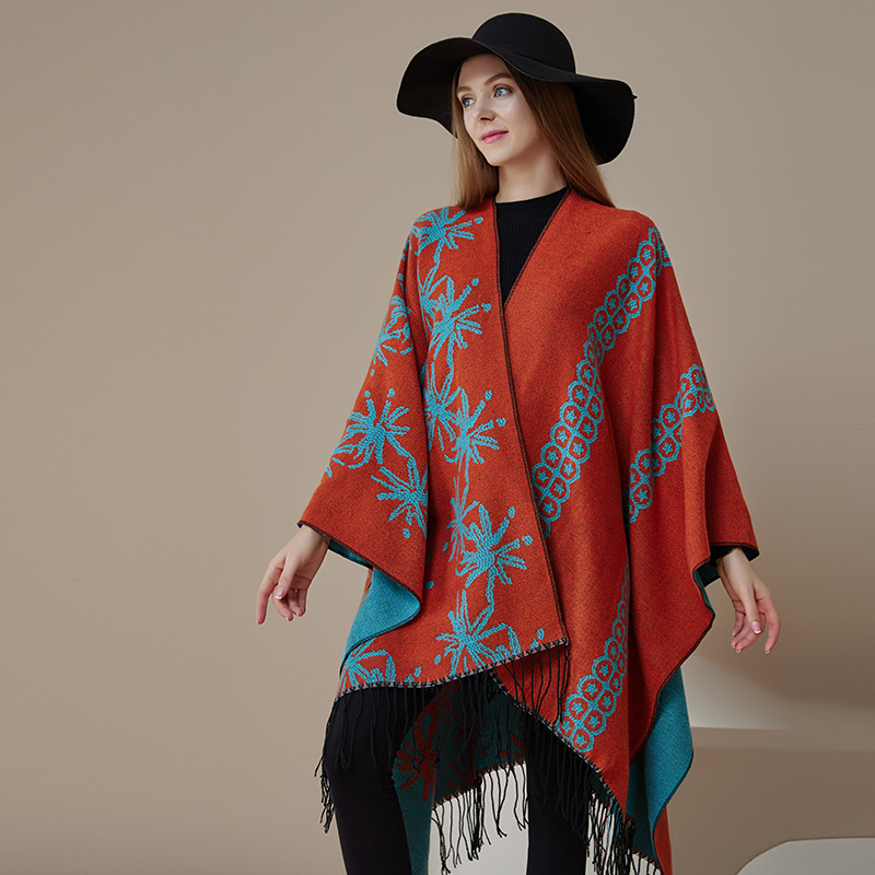 Eșarfă unisex la modă, tricotată din lână, cu două fețe, șal, pelerină, palton, șal cald cu ciucuri_voghion.com