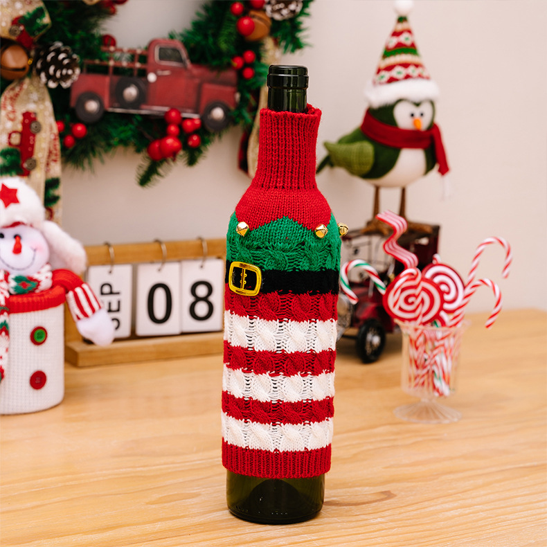 Haobei Weihnachtsdekoration liefert Weihnachtsgestrickte Weinflaschenhülle Rotweinhülle Restaurantdekoration Dekorative Weinflaschen-Kleiderhülle_voghion.com
