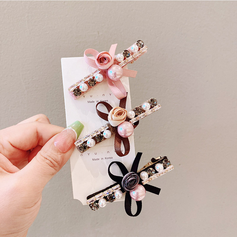 Rhinestone velvet black bangs clip high-grade side clip duckbill clip  style back head Pearl Rhinestone hairpin_voghion.com