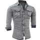 Foreign Trade Cross-border New Men's Long-sleeved Shirt European and American Style Youth Casual Solid Color Stitching Men's Denim Shirt for Men
