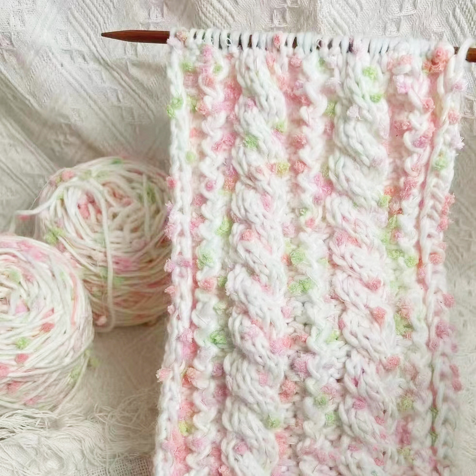Rainbow candy wool handmade diy woven scarf color beanie hand mixed thread color dot milk cotton stick sewing gift