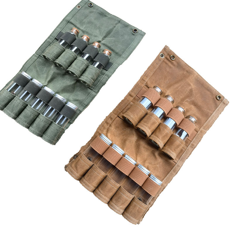 Outdoor camping seasoning bottle storage bag 9 glass seasoning bottles barbecue seasoning bottle combination suit canvas bag