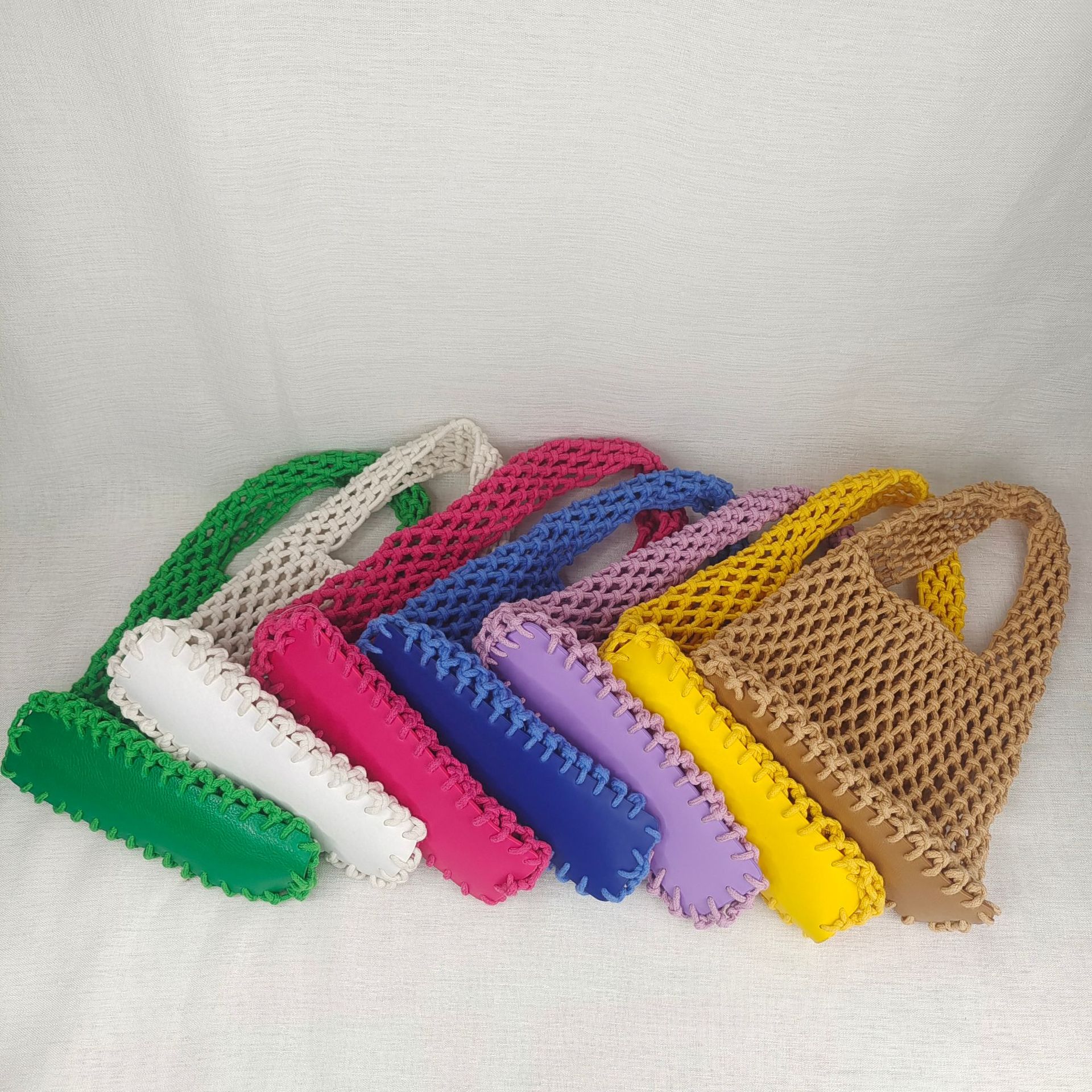 Bolso de paja transfronterizo de cuerda de algodón bolso de mujer bolso tejido hecho a mano bolso 2023 estilo coreano nuevo estilo perezoso bolsa de red de pesca