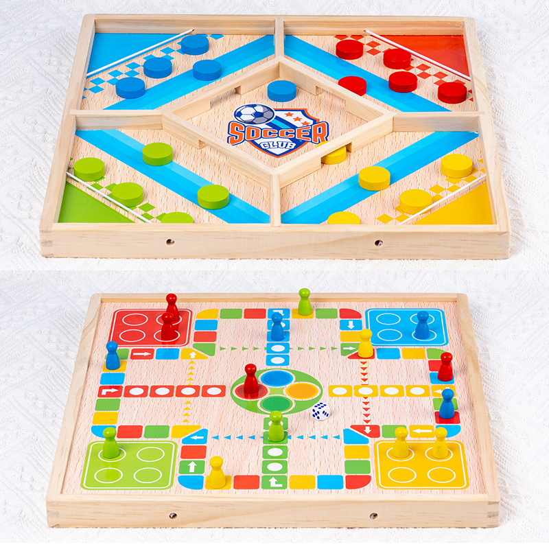 Wooden Two-Player Battle Pumple Chess Parent-Child Interactive Children's Table Game 2-in -1 Multifunctional Flying Chess Toy