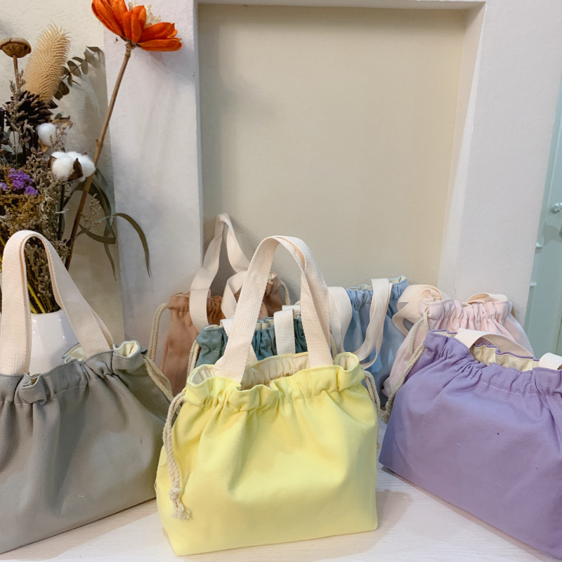 Plain simple Japanese lunch box bag lunch bag canvas bag drawstring handbag hand bag cloth bag printing