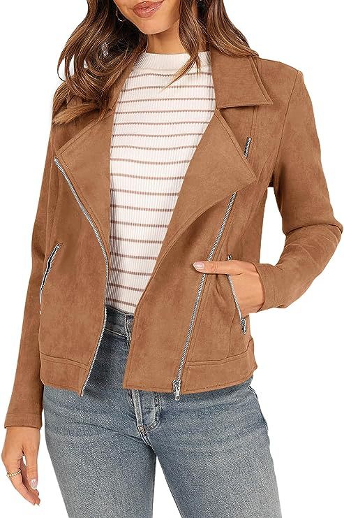 Cross-border 2023 autumn and winter New European and American fashion imitation deerskin motorcycle jacket INS solid color zipper pocket short coat