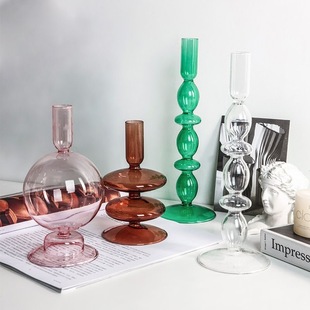 Nordic ins Style Stained Glass Candle Holder Living Room Wine Cabinet Decorative Ornaments Internet Celebrity Famous Restaurant Vase Crafts
