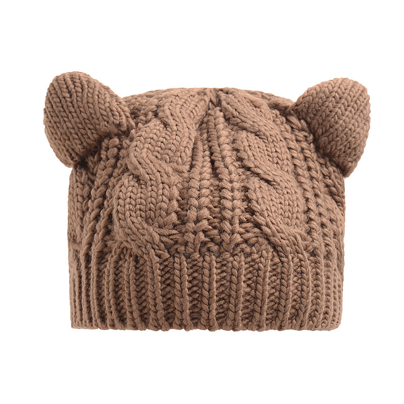 Foreign Trade Autumn and Winter Wool Beret Women's Twist Wool Hat Cat Ear Hat Warm Knitted Hat AliExpress