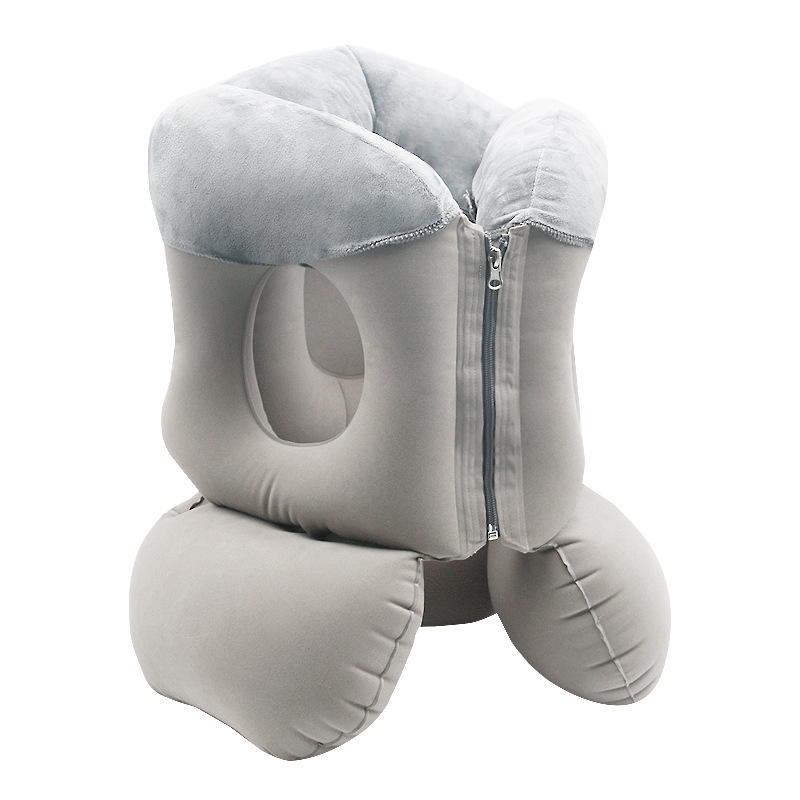 New multi-functional travel inflatable pillow office nap waist pillow high-speed rail aircraft flocking pillow