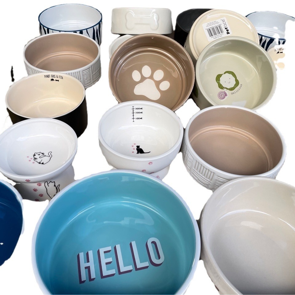 Pet Ceramic Bowl Double Bowl Cat Bowl Ceramic Dog Bowl Dog Bowl Slightly Flaw Pet Drinking Bowl Black Cat Bowl Dog Bowl
