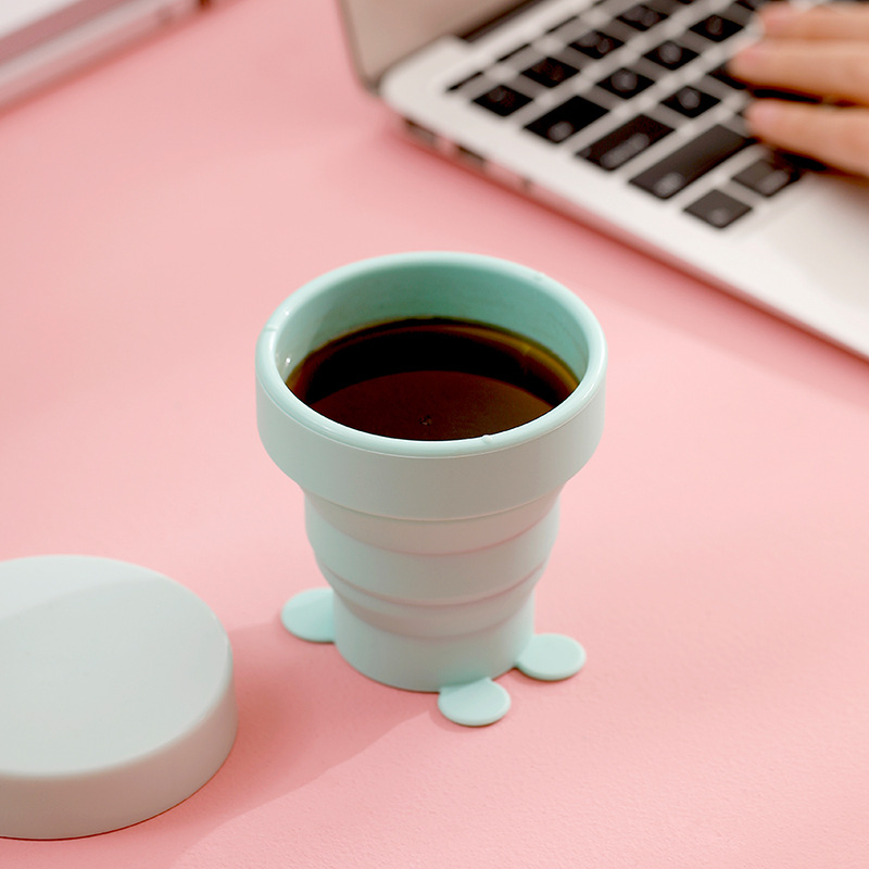 Silicone Folding Water Cup Portable Travel Take-out Drinking Cup Round Cartoon Cup Retractable Cup Cartoon Mouthwash Cup