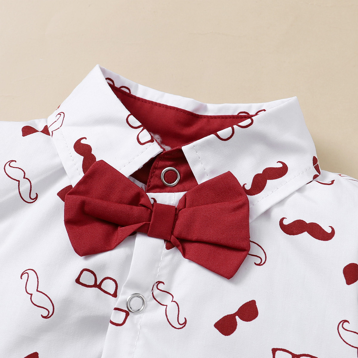 2022 boys' Spring and Autumn New Korean style popular beard printed romper + suspender pants two-piece set