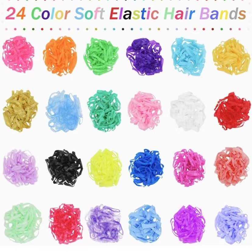 Cross-Border best selling 24-pack candy-colored disposable hair tie small rubber band braided hair ring thickened hair ring