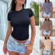 Di Yun cross-border European and American top women's clothing Amazon 2024 spring and summer Y2K wind solid color slim slim short sleeve T-shirt