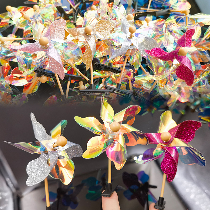 Shake the sound sequins laser rotating windmill hairpin children sell cute headdress hairpin push activities Small Gifts Wholesale