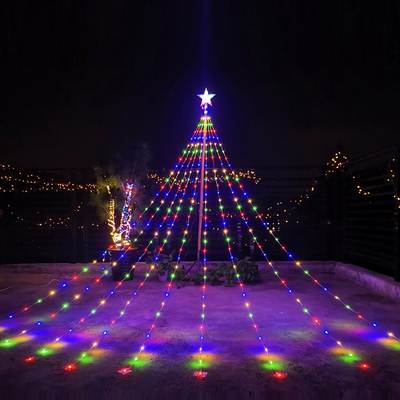 Leather Line Light Five-pointed Star Waterfall Light Tree Light Tree Top Light Camping Christmas Decorative Light Courtyard Solar Light String