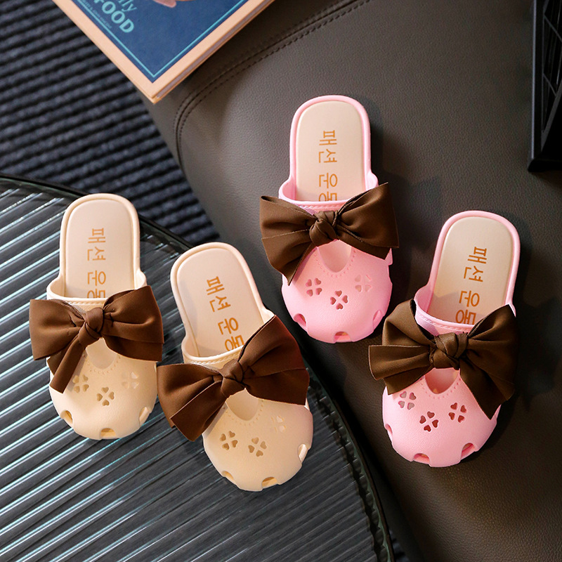 Children's Slippers Summer Girl's Bow Princess Baotou Outer Wear Girl's Fashion Home Soft Bottom Sandals for Baby