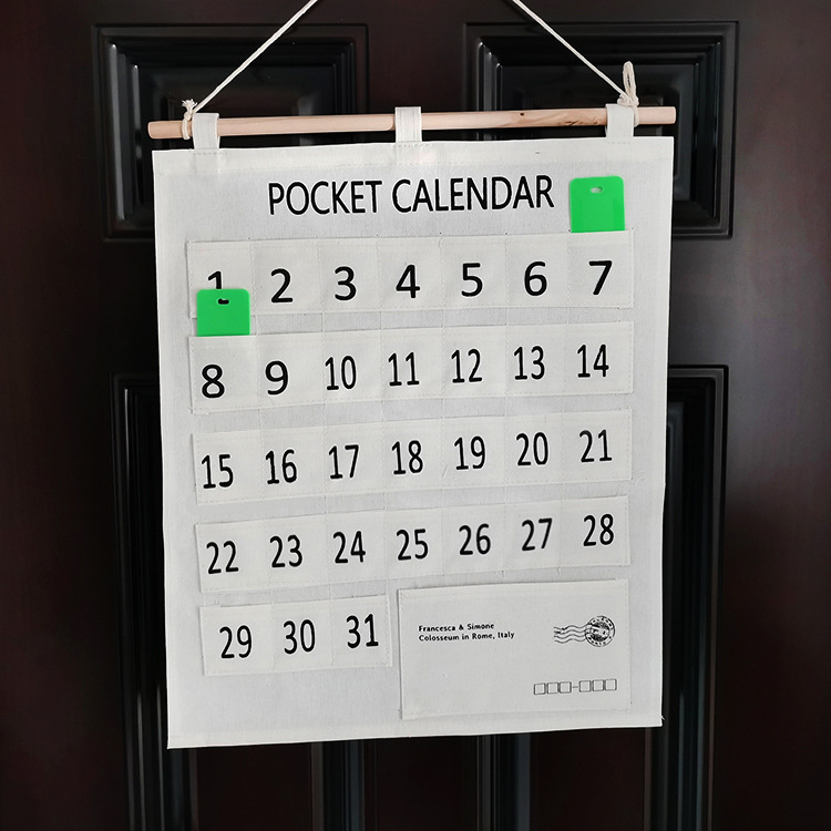 Kindergarten cotton linen morning check attendance card bag clock-in registration storage bag card organizing hanging bag small pocket 31 pocket bag