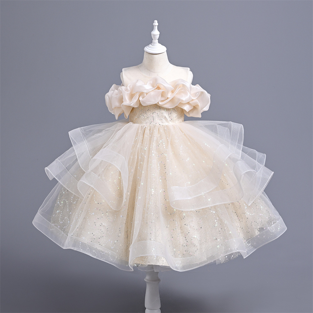 Girls' new dress sequined princess dress piano performance children's dress Western style children's clothing one-year-old baby gift dress