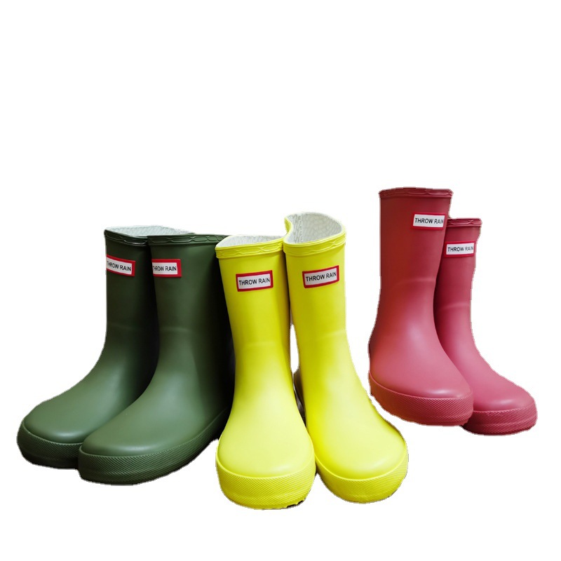Cross-border Hunter Children's rain boots mid-calf solid color boys' and girls' waterproof shoes flat rubber single rain boots