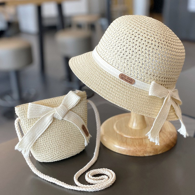 Summer Korean Style Sunshade Straw Hat Girls' Hat Women's Treasure Beach Children's Bag Sunscreen Hat Little Girl Sun Fisherman Summer