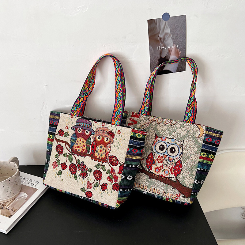 New Ethnic Style Embroidered Tote Bag Women's Artistic Small and Exquisite Student Shoulder Bag Women's Simple Canvas Bag