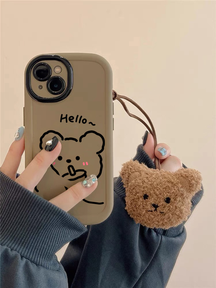 毛絨立體小熊適用iPhone13手機殼蘋果15/14promax高級11/12軟xr套