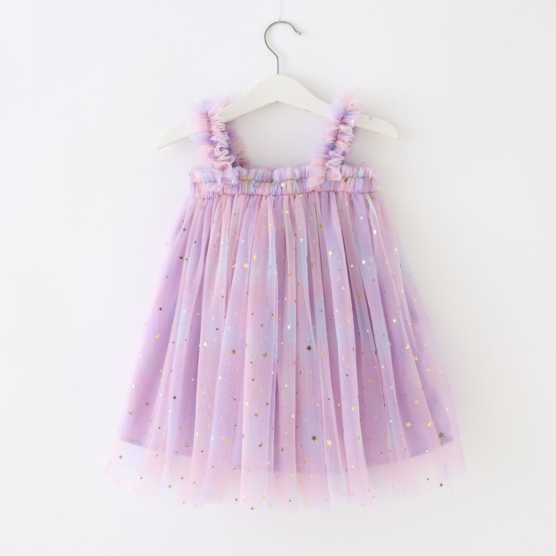 New Children's Dress Sequins Star Rainbow Strap Dress Mesh Puffy Dress Baby Photo Princess Dress