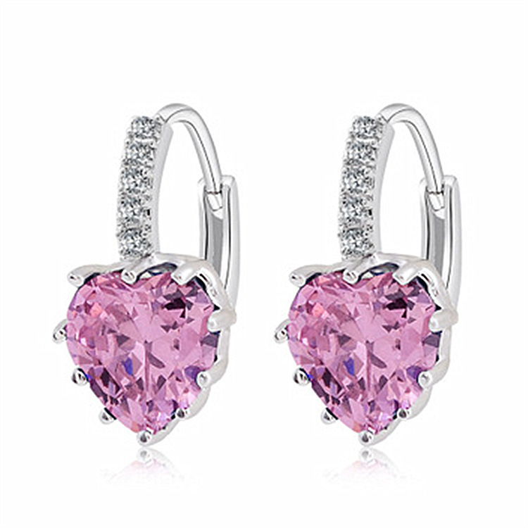 New European and American Fashion Earrings AAA Zircon Earrings Bestseller Peach Heart Multi Color Jewelry