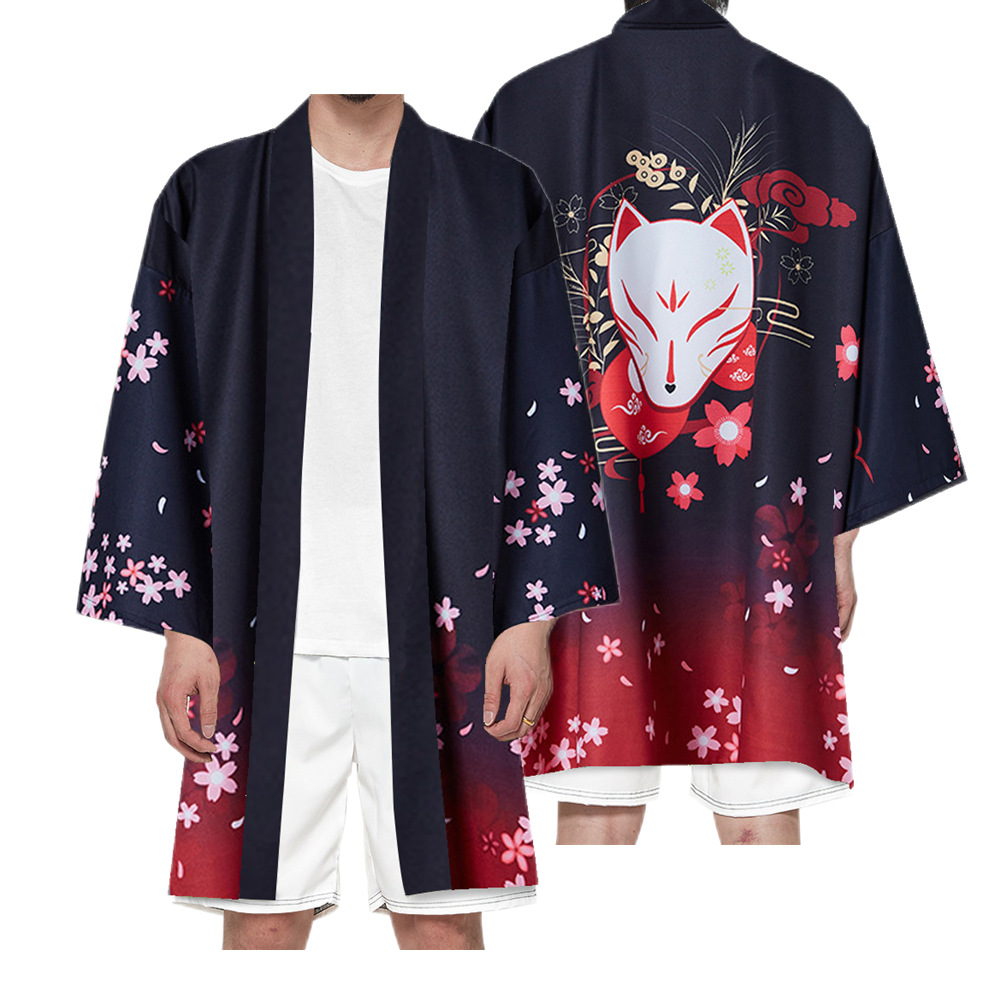 Japanese style ukiyo-e sea carp 3D digital printing creative kimono feather woven cosplay long Cape kimono