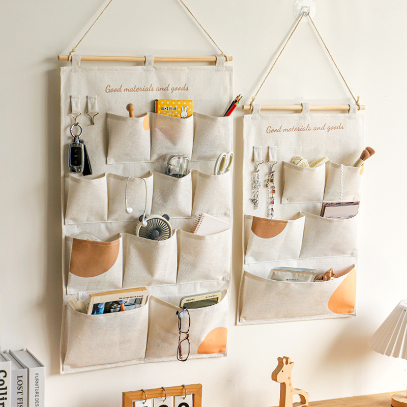 Cotton and Linen Dormitory Bedside Household Bedroom Living Room Door Rear Wall-type Multi-functional Storage Hanging Bag Large Storage Bag
