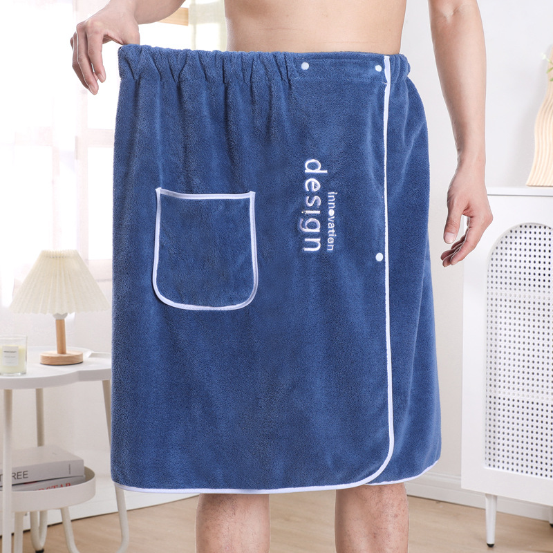 Men's bath skirt bath towel can be worn and wrapped coral fleece thick absorbent quick-drying embroidery cross-border adult bath skirt wholesale