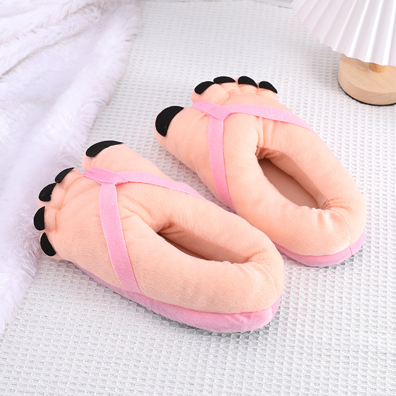 Spot creative cute funny big feet cotton slippers women's autumn and winter lovers men's spoof indoor warm personality_voghion.com