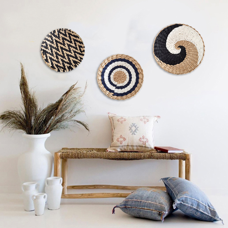 Cross-border ethnic style hand-woven wall decoration straw wall decoration Moroccan living room bedroom background wall decoration pendant