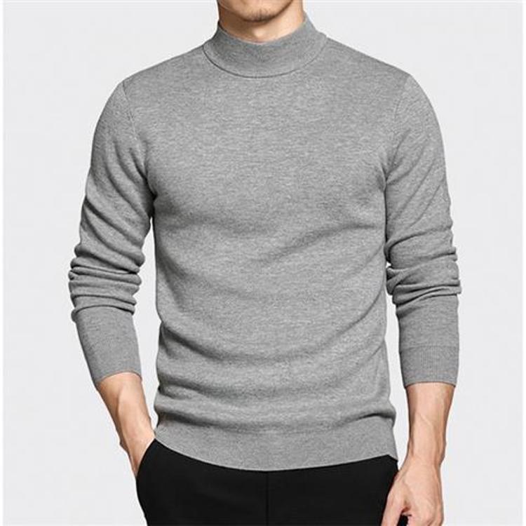 2024 Cross-border Men's in stock Sweater Fashion Youth Casual Semi-high Neck Solid Color Base Knitted Sweater Wool Top