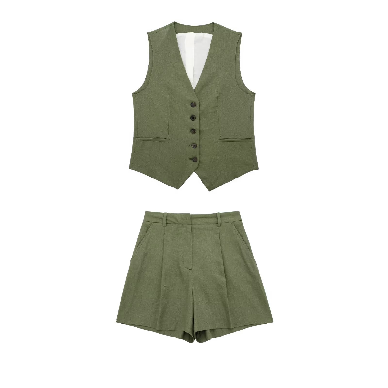 2023 autumn new women's clothing European and American style casual linen blended vest + shorts suit w085 8291