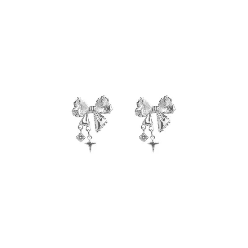 925 sterling silver needle bow Zircon stud earrings female ins niche design high-grade earrings fashion temperament Internet celebrity ear